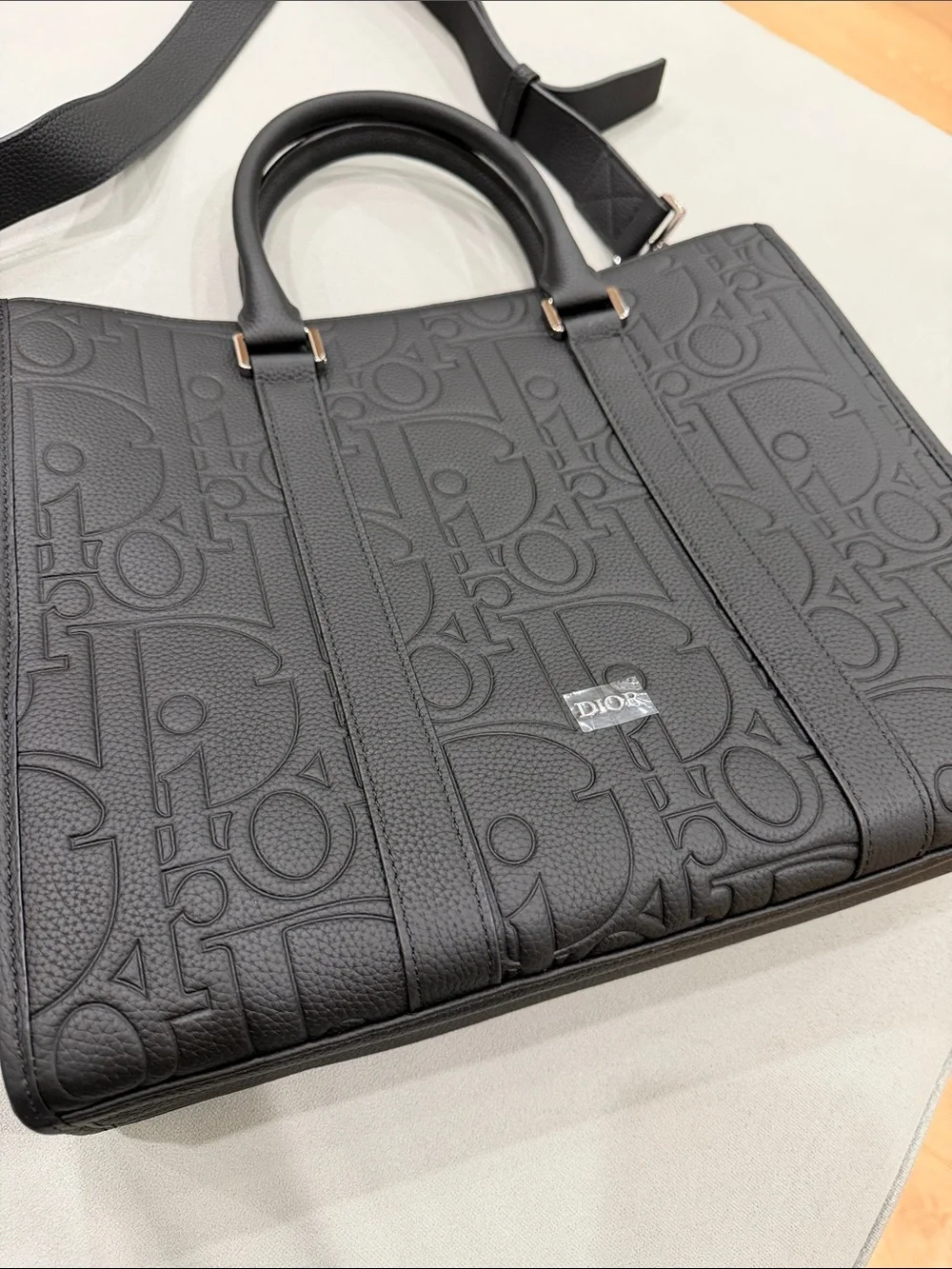 Black Dior Embossed Logo Briefcase Tote